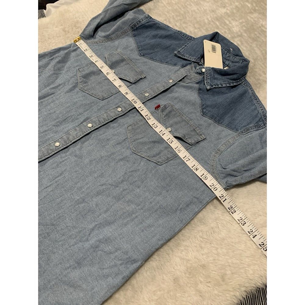 Levi's Women's Oversized Western Blue Cotton Denim Reverse‎ Shirt Pearl Snap XS - Picture 5 of 8
